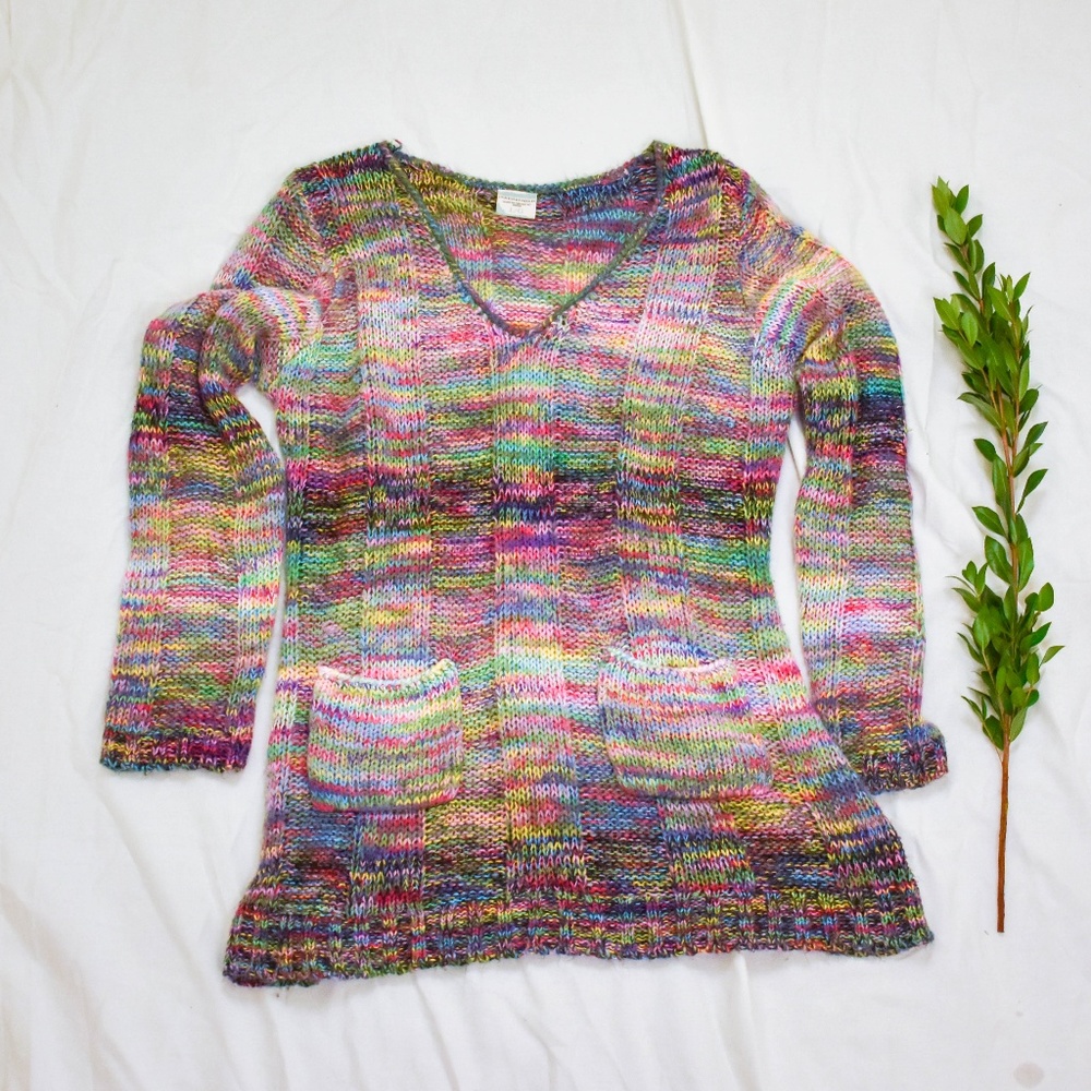 Inked & Faded Rainbow Knit V-Neck Sweater
